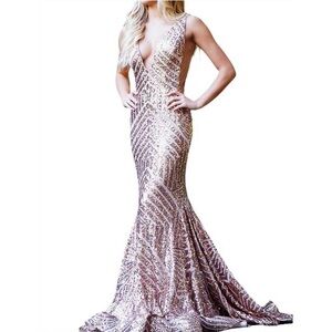 Jovani Women's Sequin Evening Gown - Rose Gold